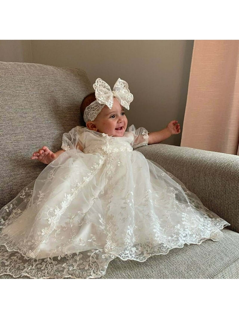 Baby Girls Sleeveless Baptism Dress Christening Gown with Bonnet