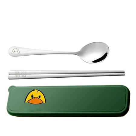 

Stainless Steel Travel Cutlery Cutlery Set Portable Camp Reusable Cutlery Uncoated Outdoor Picnic Cutlery Set Yellow Duck Spoon Chopsticks - Dark Green Box