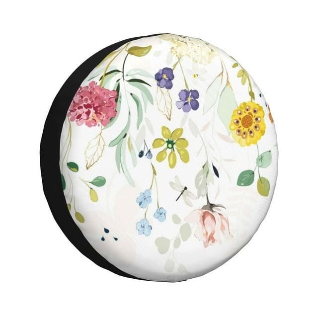 Fotbe Wildflowers Funda de Llanta de Repuesto con Estampado, Engrosada, Ajuste Universal para Jeep, Remolque, RV, SUV, Camión-16 inch