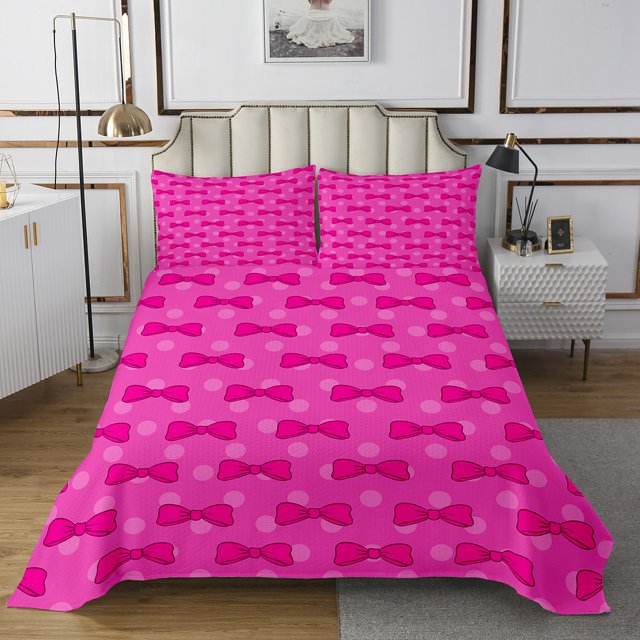 Erosebridal Princess Bow Coverlet Set Twin, Cartoon Stripes Bedding Set, Bow-tie Room Decor 2pcs