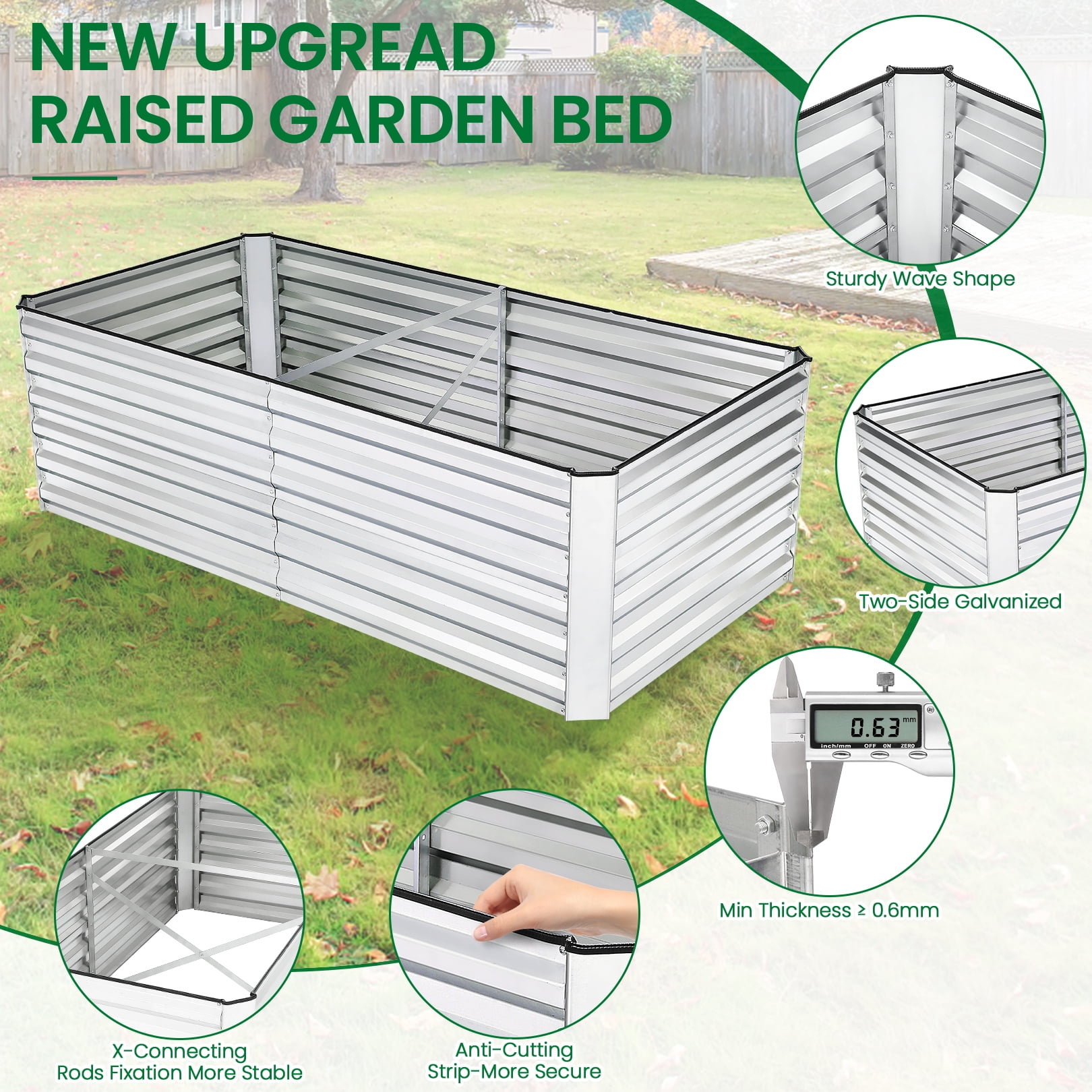 SEJOV 8x4x2FT Galvanized Raised Garden Bed Kit, Rectangular Raised Garden Planter Boxes, Metal Raised Flower Beds Outdoor with 478 Gallons Capacity, for Flowers Herbs Vegetable, Silver
