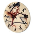 thumbnail image 3 of Designart 'Fashion Portrait of Woman Wearing Hat' Modern Wood Wall Clock, 3 of 5