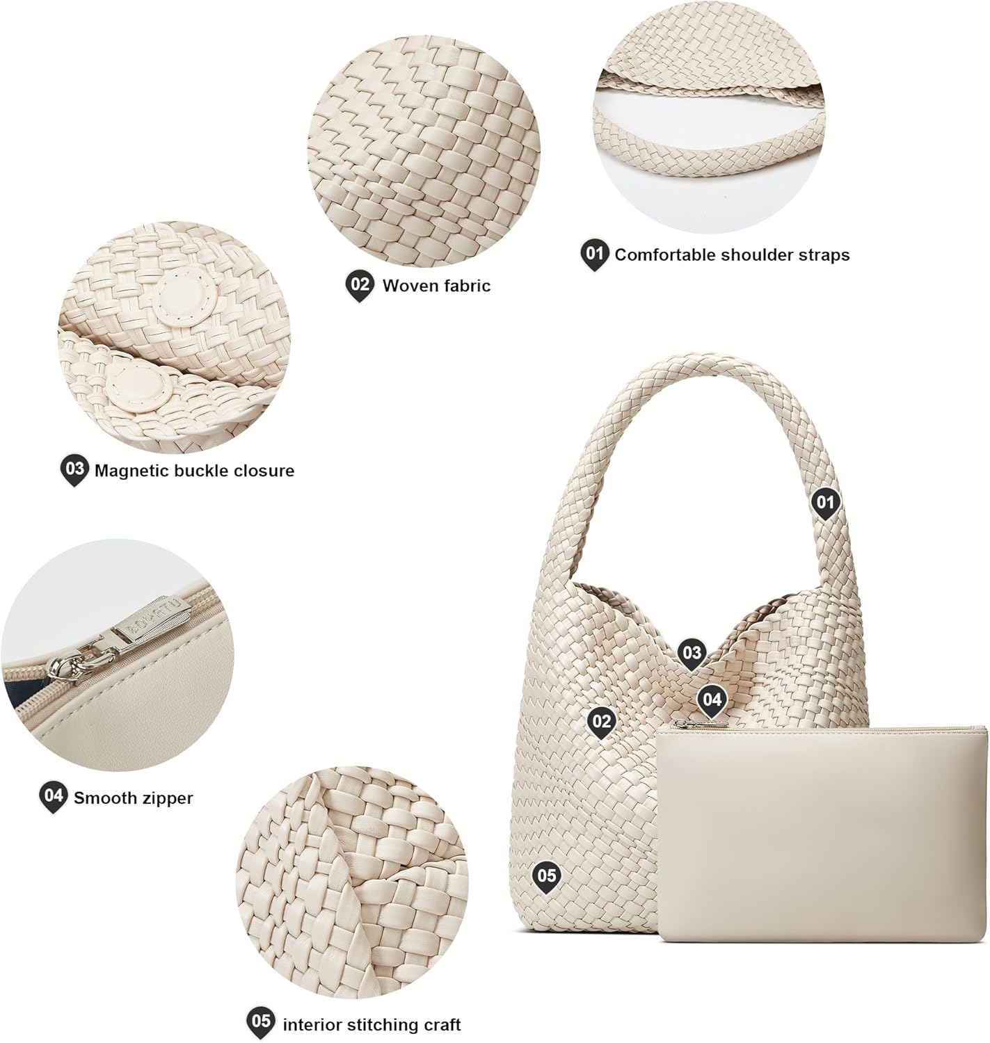 Woven Bags for Women Tote Purse: Vegan Leather Shoulder Handbags - Medium Beach Tote Bags - Handwoven Satchel Underarm Purse