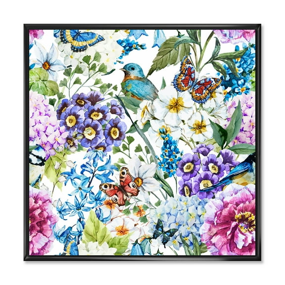 Designart 'Wildflowers and Vibrant Wild Spring Leaves XII' Modern Framed Canvas Wall Art Print
