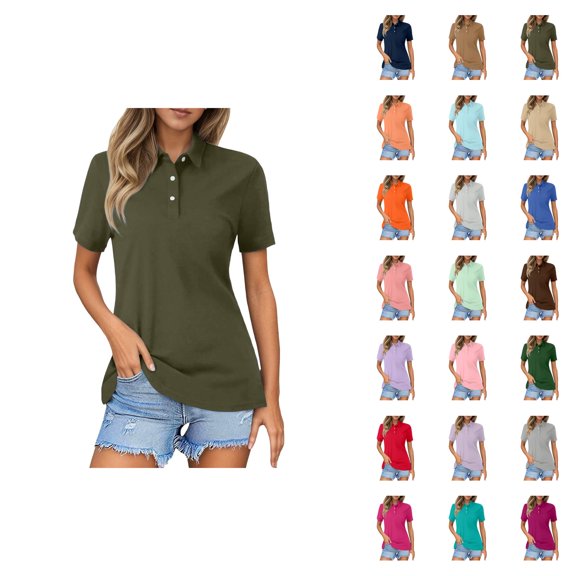 Womens T Shirts Summer Tops 2025 Plus Size Short Sleeve Lapel Relaxed Fit Lightweight Tees Tshirts Shirts for Women