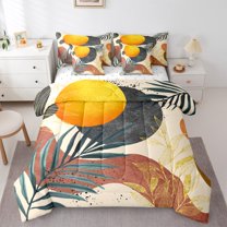Manfei Green Leaf Plant Twin Bedding Sets 7-Piece, Mid Century Fashion Bedding Comforter Set, Minimalst Geometric Reversible Sheet Sets, Ultra Soft Home Decor
