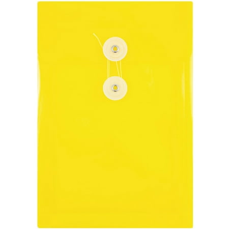 UPC: 0610074230632 | JAM Plastic Envelopes  6.3×9.3  12/Pack  Yellow  Button String  Open End