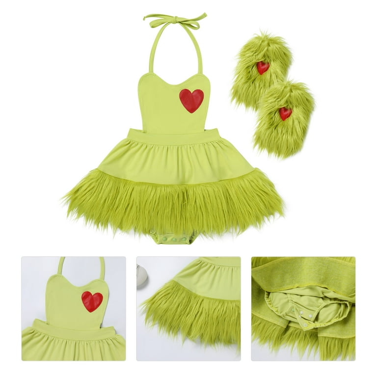 IBTOM CASTLE Newborn Infant Baby Girls Elk Christmas Grinch Clothes with Reindeer Hairband Fancy Dress up Gown Party Princess Outfits 12 18 Months
