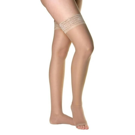 Venosan Legline Open Toe Thigh Highs w/Lace Band - 15-20 mmHg Nude Small