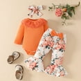 thumbnail image 2 of LNMQLPDBS Toddler Girl Sets Ribbed Long Sleeve Ruffle Romper with Lace Trim & Floral Printed Bell-Bottom Pants & Headband Set 3pcs Fall Winter Outfits Newborn Baby Girl Clothes Red 6-9 Months, 2 of 8