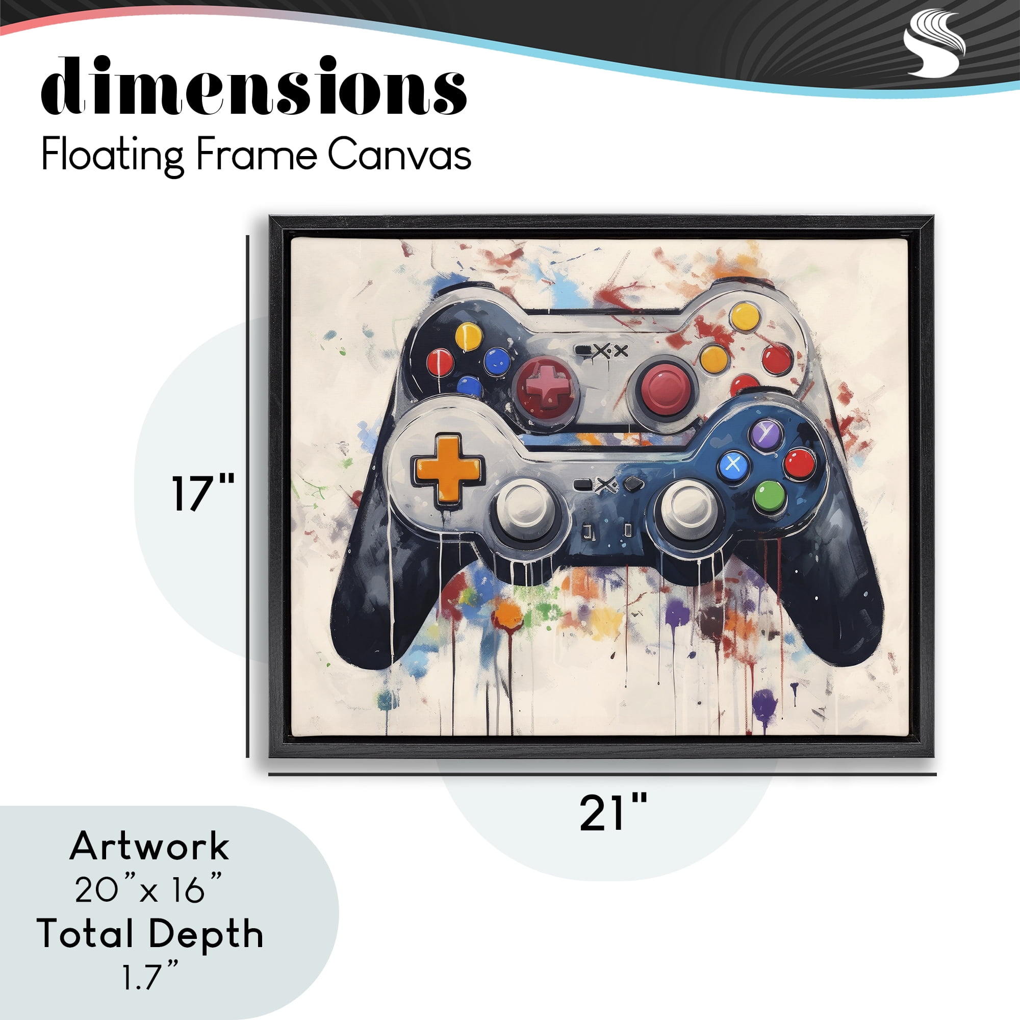 Stupell Industries Joystick Journeys Controller Duo Black Framed Floater Canvas Wall Art, design by Lazar Studio