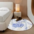 thumbnail image 3 of Purple Hydrangea Round Area Rug 3 FT, Small Kitchen Bathroom Mats, Stripe Botanical Vintage Washable Indoor Outdoor Throw Runner Carpet Non-Shedding Doormat for Table Shower Sofa Entryway, 3 of 8