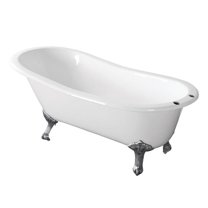67 in. Cast Iron Single Slipper Clawfoot Tub with 7 in. Faucet Drillings - Polished Chrome, White