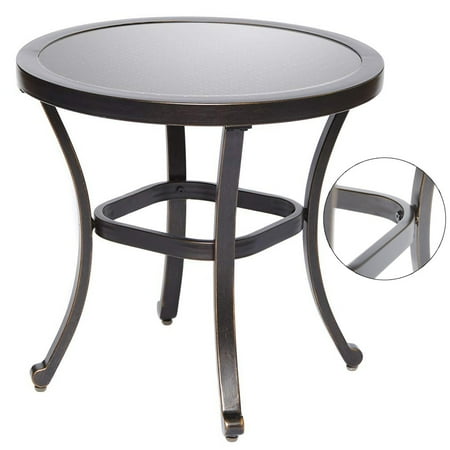 Glass Top Patio Table Leg Parts Outdoor End Table, Tempered Glass Table Patio Bistro Table Top Garden Home Furniture Side Table 22