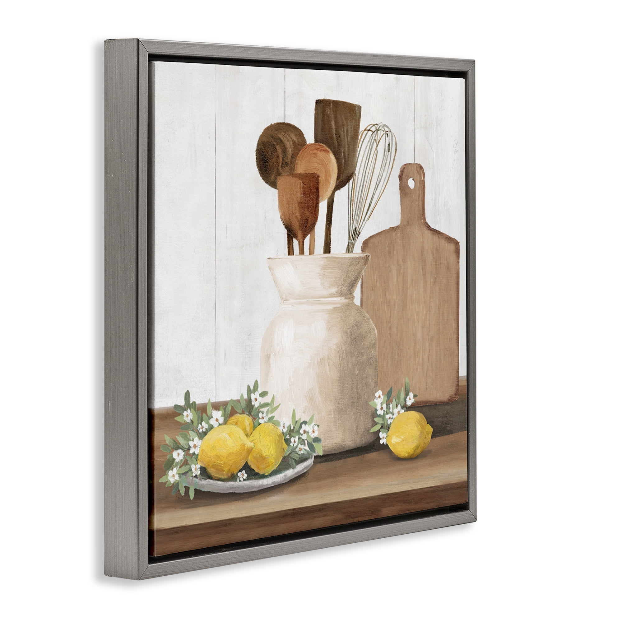 Stupell Industries Country Kitchen & Lemons Gray Framed Floater Canvas Wall Art, design by White Ladder
