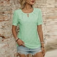 thumbnail image 2 of JGGSPWM Women's Summer Dressy Casual Cute Hollow Embroidered Short Sleeve Tops Tees Blouses Shirts Green S, 2 of 5