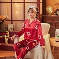thumbnail image 4 of Pijamas de seda de manga larga para mujer, ropa de dormir suelta con estampado navideño, pantalones largos para el hogar, novedad de otoño, 2020, 4 of 4