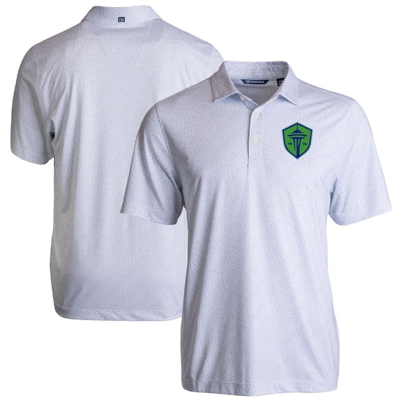 Men's-Cutter & Buck  White Seattle Sounders FC Pike Eco Pebble Print Stretch Recycled Polo