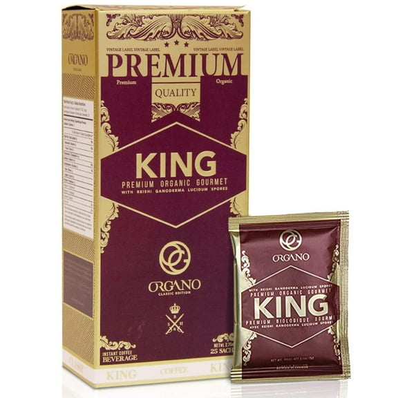 ORGANO King of Coffee | 25 Sachets | Instant Coffee with Ganoderma Lucidum Spores | Organic | Arabica Blend | Rich Flavor, Smooth Finish | Gluten Free, Sugar Free, Vegan| Halal Certified