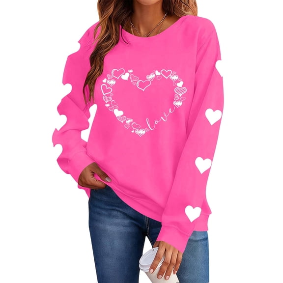Fewfanhot Women Clothing Valentines Shirts for Women Cute Love Heart Shirts Heart Long Sleeve Tops