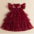 thumbnail image 3 of Solid Tulle Fairy Princess Fly Sleeve Star Sequined Dress., 3 of 5