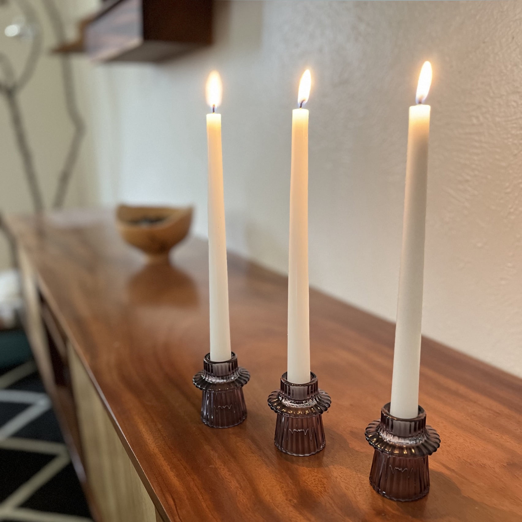 (3 pack) Mainstays Decorative Smoke Glass Ribbed Taper Tealight Candleholder, Set of 3, 3"