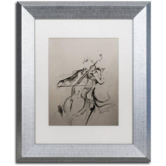 Trademark Fine Art 'The Cellist Sketch' Canvas Art by Marc Allante, White Matte, Silver Frame