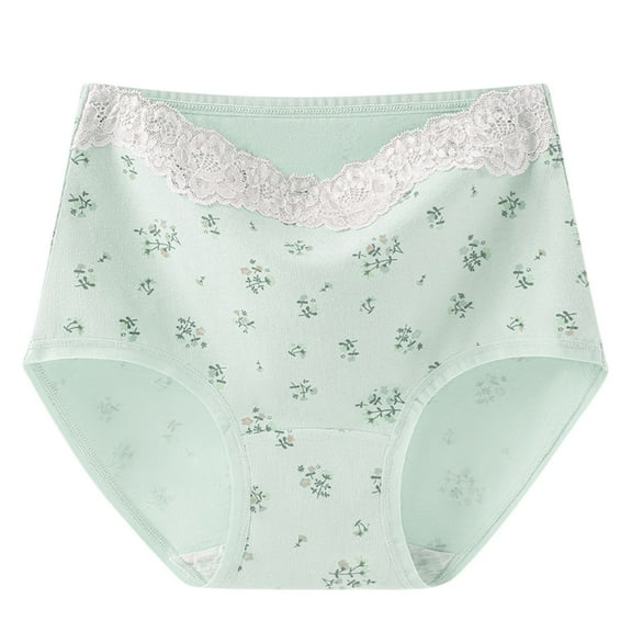 Wdfiry Women's Panties Plus Size Splicing Lace Printing Cotton Underwear High Waist Soft Seamless Breathable Briefs