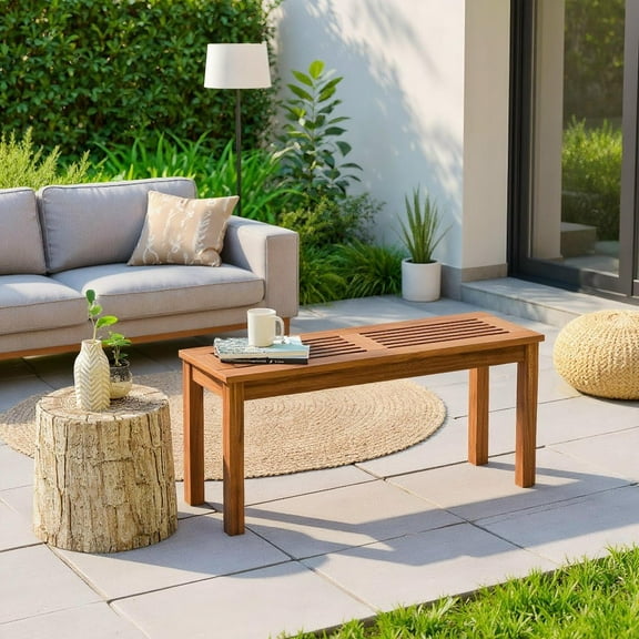 Resenkos Wood Breathable Slatted Seat and Easy Assembly Dining Bench, Natural