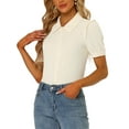 thumbnail image 4 of MODA NOVA Juniors Collared Top Peter Pan Collar Short Sleeve Button Front Shirts, 4 of 6
