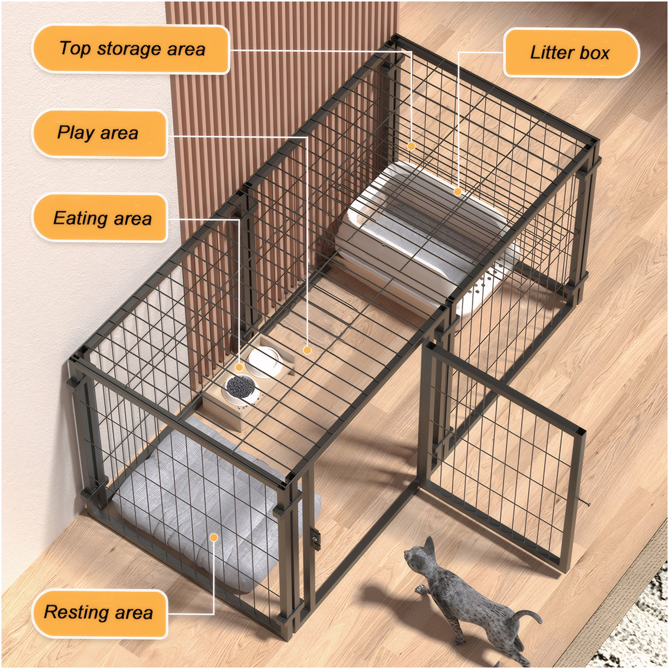 JERFIT 47.2 Inch Heavy Duty Metal Dog Crate & Playpen, Indoor Outdoor Pet Kennel with Lockable Door, for Small Medium Large Dogs, Black