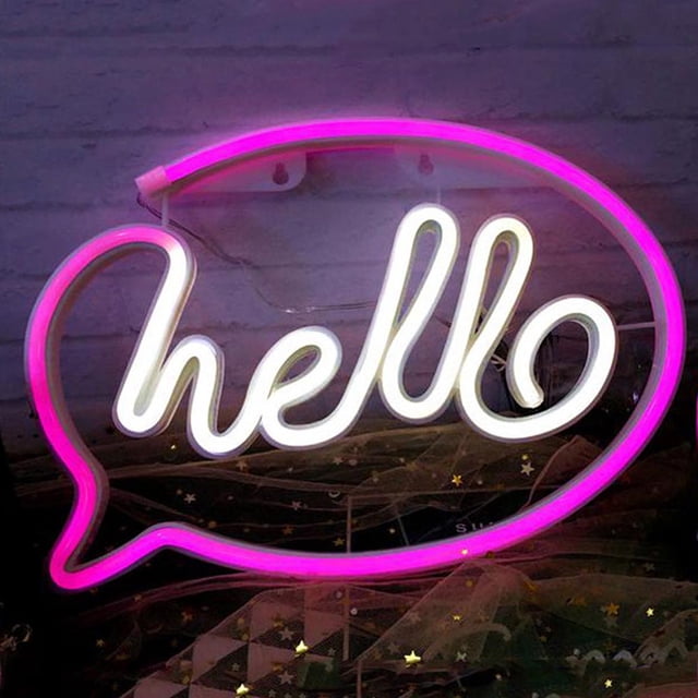 Hello Neon Sign, Battery Operated or USB Powered LED Neon Sign Light for Party, Home, Wall Decoration Lamp Kids Gift