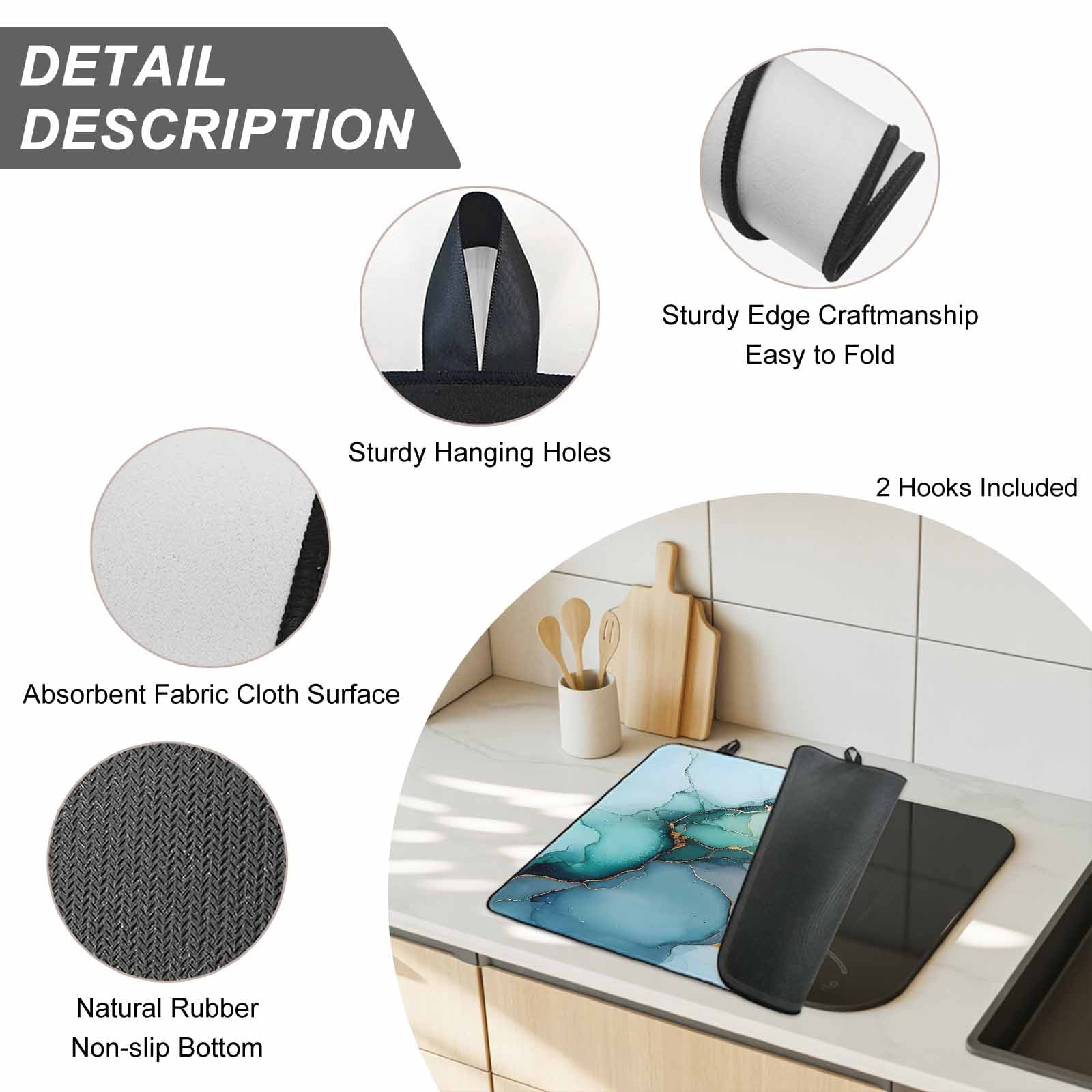 Turquoise Gold Marble Stove Top Cover for Electric Stove, Heat-proof & Non Slip Glass Top Stove Cover Protector, Abstract Teal Modern Geometric Kitchen Flat Cooktop Rubber Mat 24x21 Inches