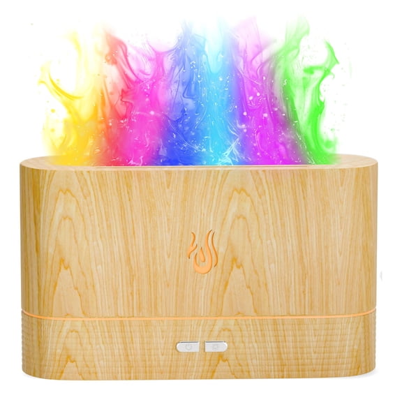 NABSAK Flame Diffuser Humidifier, 7-Color LED, Quiet, Remote, Light Wood
