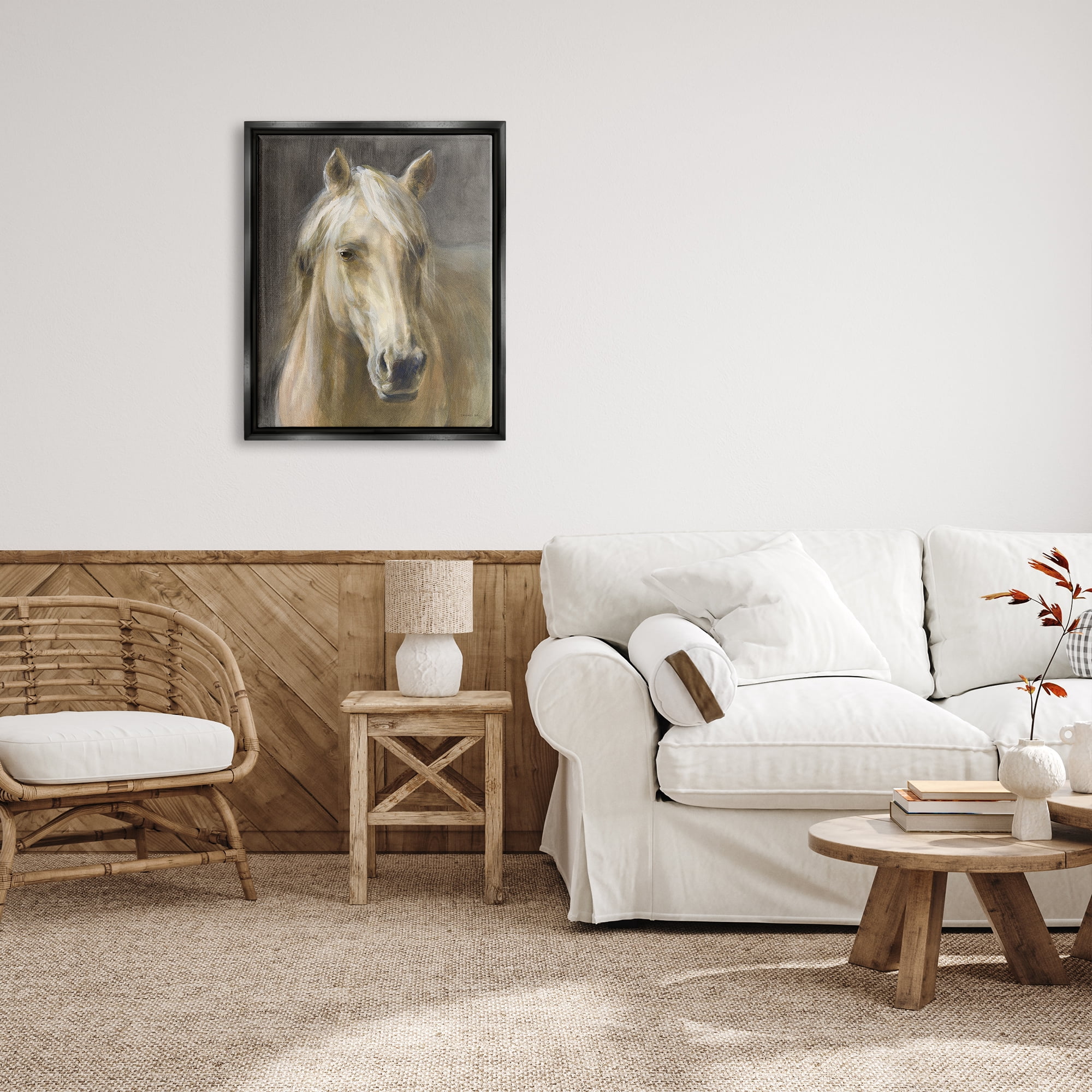 Stupell Industries Palomino Horse Portrait Animals & Insects Painting Black Floater Framed Art Print Wall Art, 25 x 31