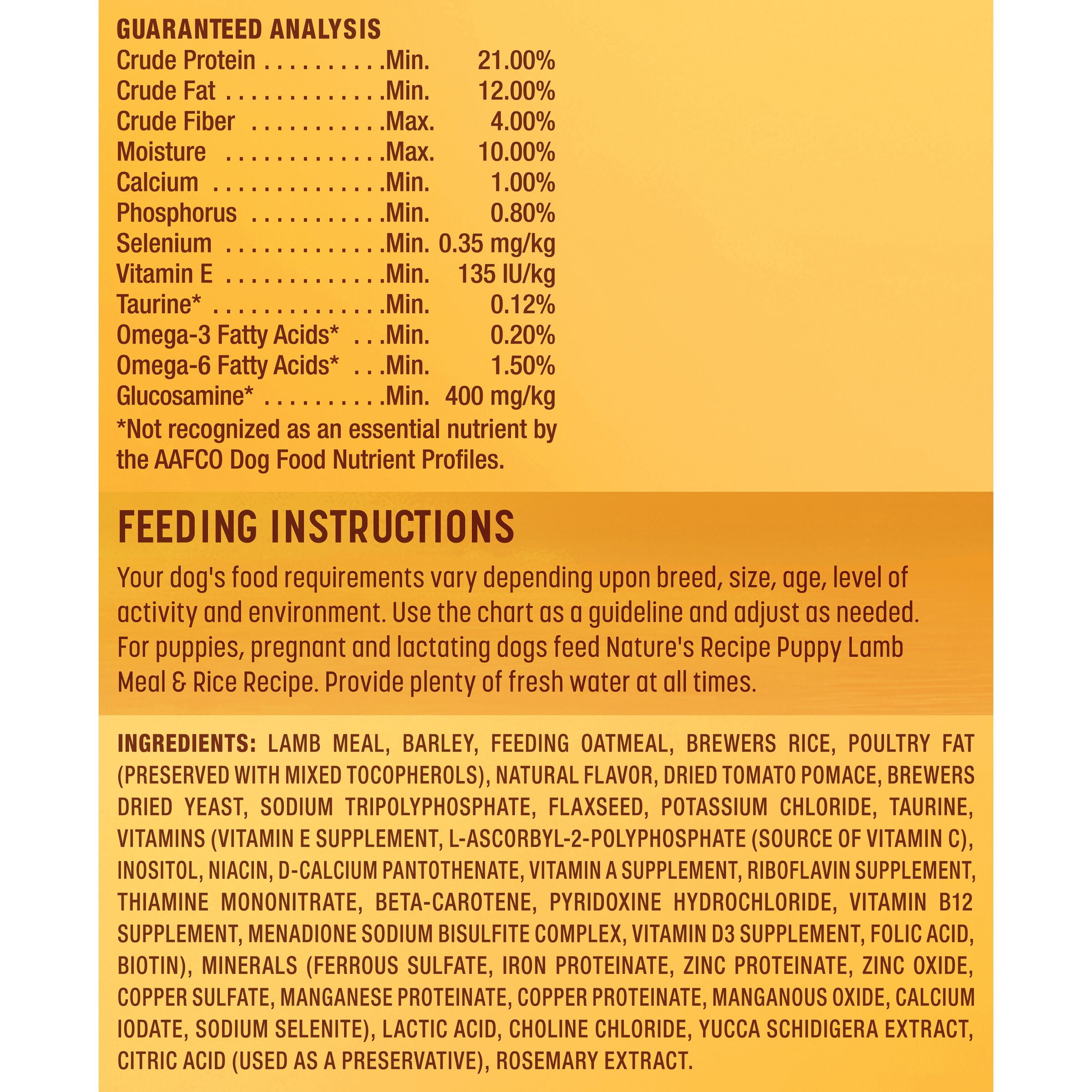 nature's recipe lamb and rice ingredients
