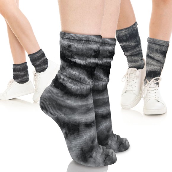 Basico Lightweight Slouchy socks for women | Black Tie Dye Slouch Socks for Girls | Scrunch Socks | (3PK, Shoe Size 5-9 1/2)
