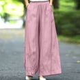 thumbnail image 5 of Lenpel Womens Boho Culottes Pleated Elastic Waist Lounge Palazzo Pants Trendy Floral Embroidered Beach Vacation Trousers, 5 of 5