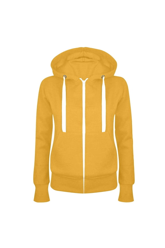 Hooded Sweatshirts Workout Hoodies for Women Casual Hooded Slim Zipper Fleece Sweater Coat Womens Hoodies Zip Up Yellow XXL
