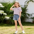 thumbnail image 2 of BOVXNPU Girls Short Sleeve T-Shirts Striped Embroidered Short Sleeve T Shirt Girls Breathable Summer Tops, 2 of 9