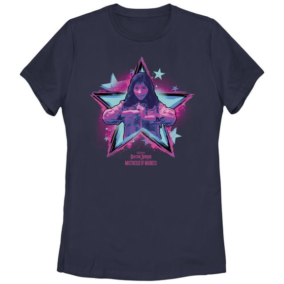 Women's Marvel Doctor Strange in the Multiverse of Madness Neon America Chavez  Graphic Tee Navy Blue 2X Large