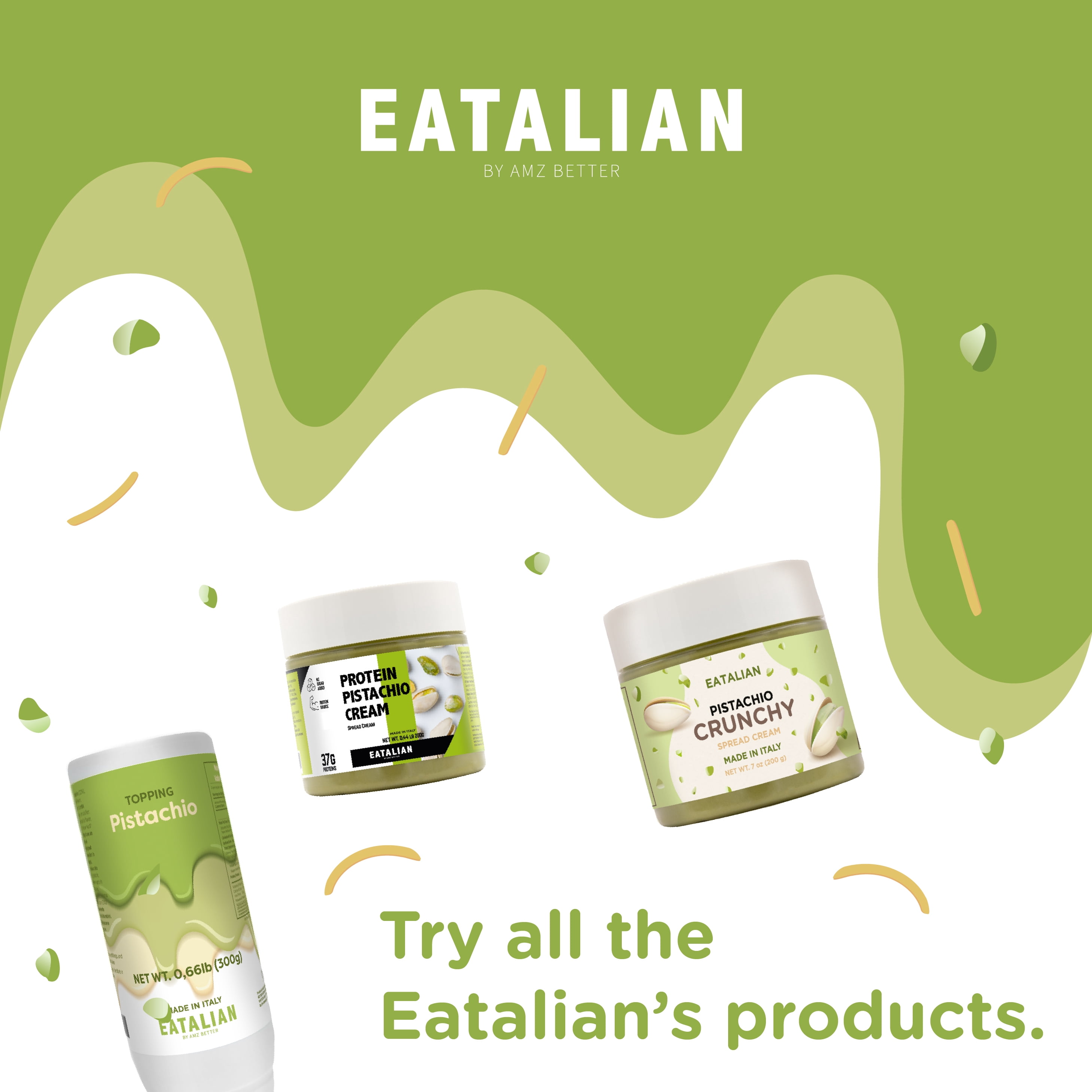 EATALIAN by AMZ BETTER Pistachio Cream with Kataifi, 2.2 lb/200 gr, Spreadable Paste, Sweet and Unique Taste, Ideal on Bread, for Cakes, Dessert, Excellent for Dubai Chocolate, Made in Italy