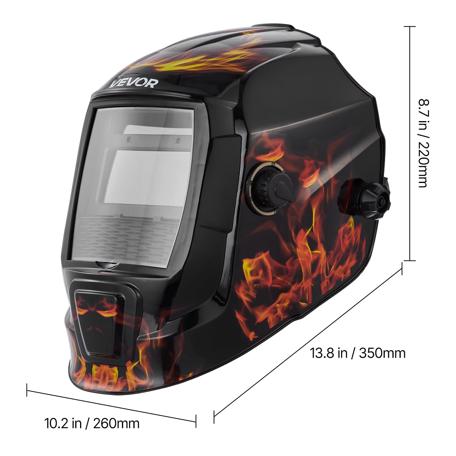VEVOR Welding Helmet Auto Darkening, 3.66" x 1.69" True Color Welding Hood, Solar-Powered Welder Mask 2 Arc Sensors, Shade 4/9-13 for TIG MIG ARC Weld Grinding - CRIUS Series (Yellow Flame Pattern)