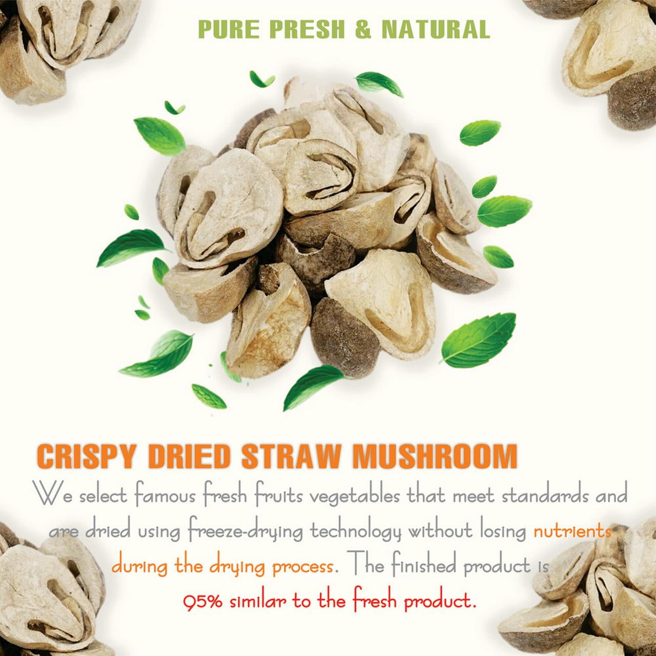 CRISPY STRAW MUSHROOM 1,76 oz (50g) VIETFARMFOOD: Freeze-dried, no sugar added, naturally sweet. Nutritious, pure, and crunchy. Great for snacking, toppings, desserts or healthy gifting