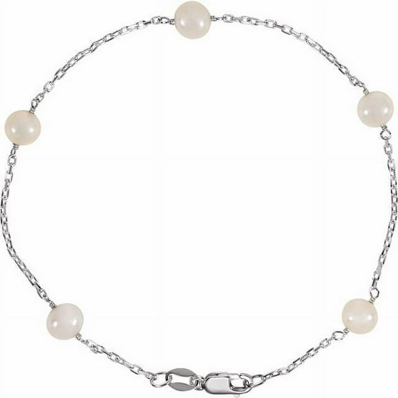 Sterling Silver Cultured White Freshwater Pearl 5-Station 7.5" Bracelet CH350:222976:P