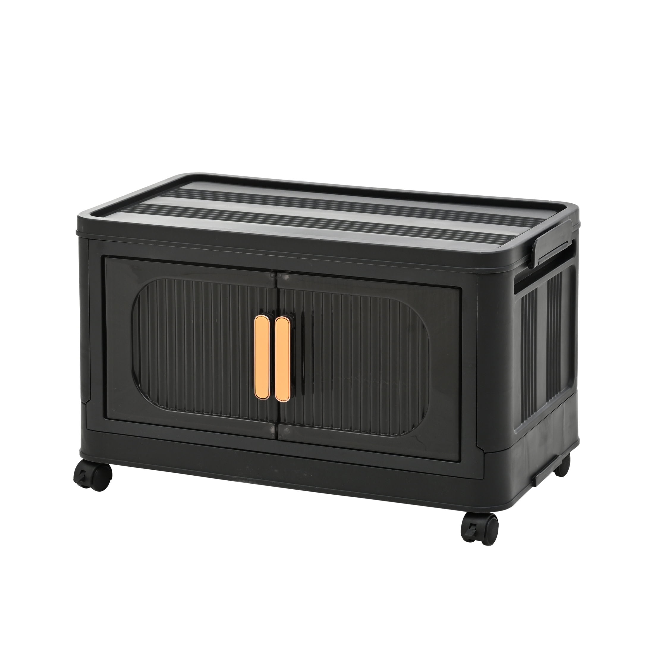 Noble House Arley 20" Folding Storage Cabinet, 4-Tier Plastic Organizer with Magnetic Doors and Wheels, Black