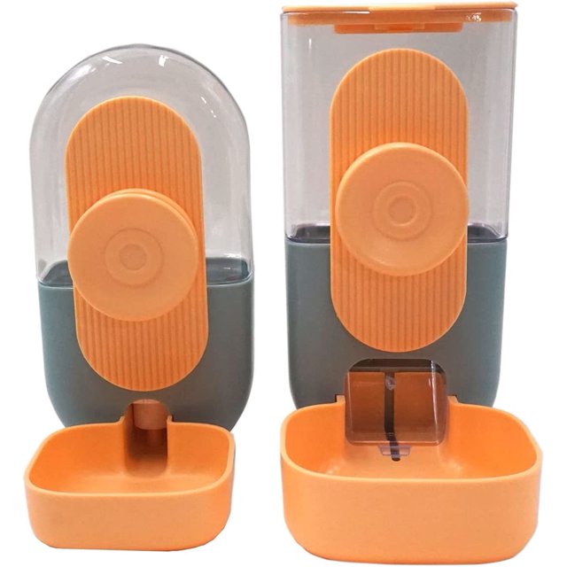 Juego de dos piezas para mascotas, dispensador automático de alimentos y dispensador de agua para perros pequeños, gatos y mascotas (naranja) ER