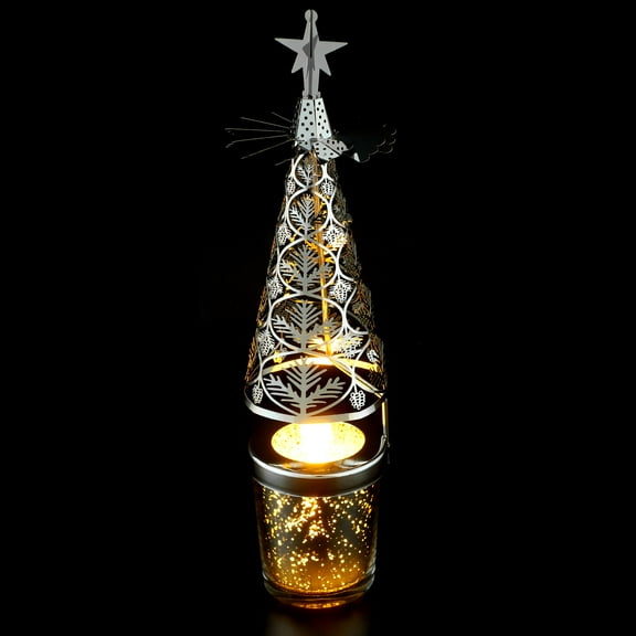 OULII Holiday Metal Rotating Candle Holder with Windmill Design for Festive Table Centerpieces
