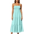 thumbnail image 2 of Womens Summer Dresses Bohemian Spaghetti Strap Smocked Tiered Long Beach Sun Dresses Sleeveless Solid Maxi Dress Tank Dresses for Women, 2 of 9