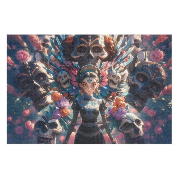 Puzzles for Adults 300 Pieces - Dia De Muertos Cartoon Style Funny Family Interactive for Puzzles Club Decor Or Gifts for Friends